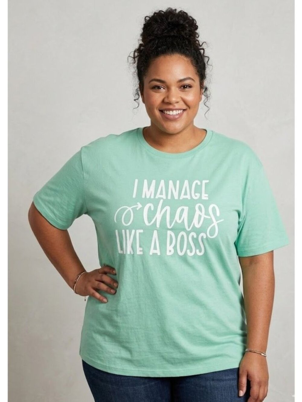 George Mint Green Graphic Tee Shirt "I Manage Chaos Like A Boss" 2XL / 50-52